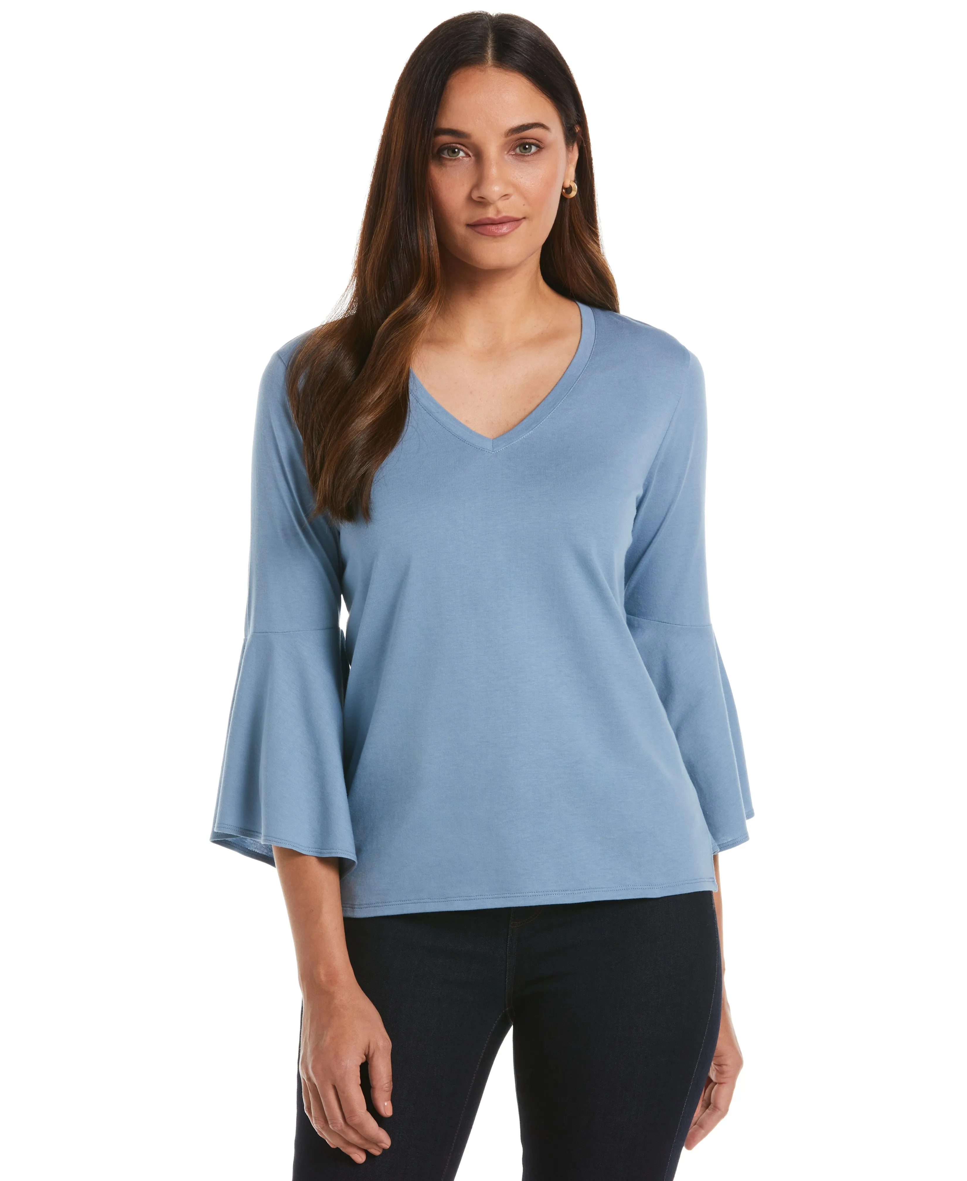 Knit V-Neck Ruffle Sleeve Top QuickAccessPockets Cool Hooded Jacket