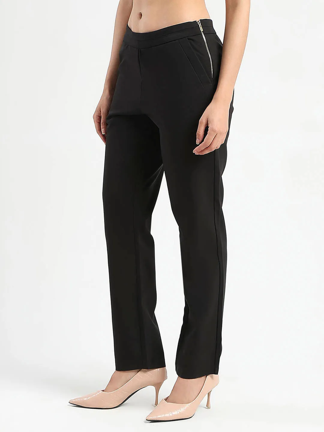 Madame High-Waist Cotton Blend Black Trousers Timeless Style