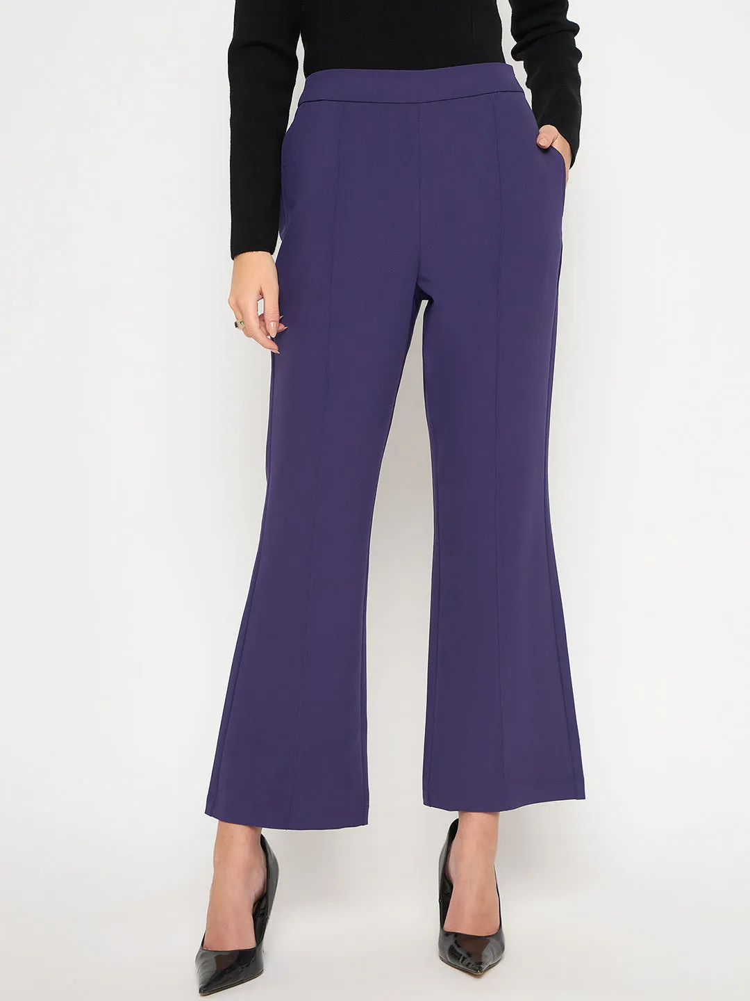 Bootcut shape Madame Pleated Flared Purple Trousers
