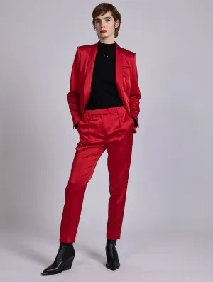 Red satin Roxy trousers EcoFriendlyBlend ElasticWaistband