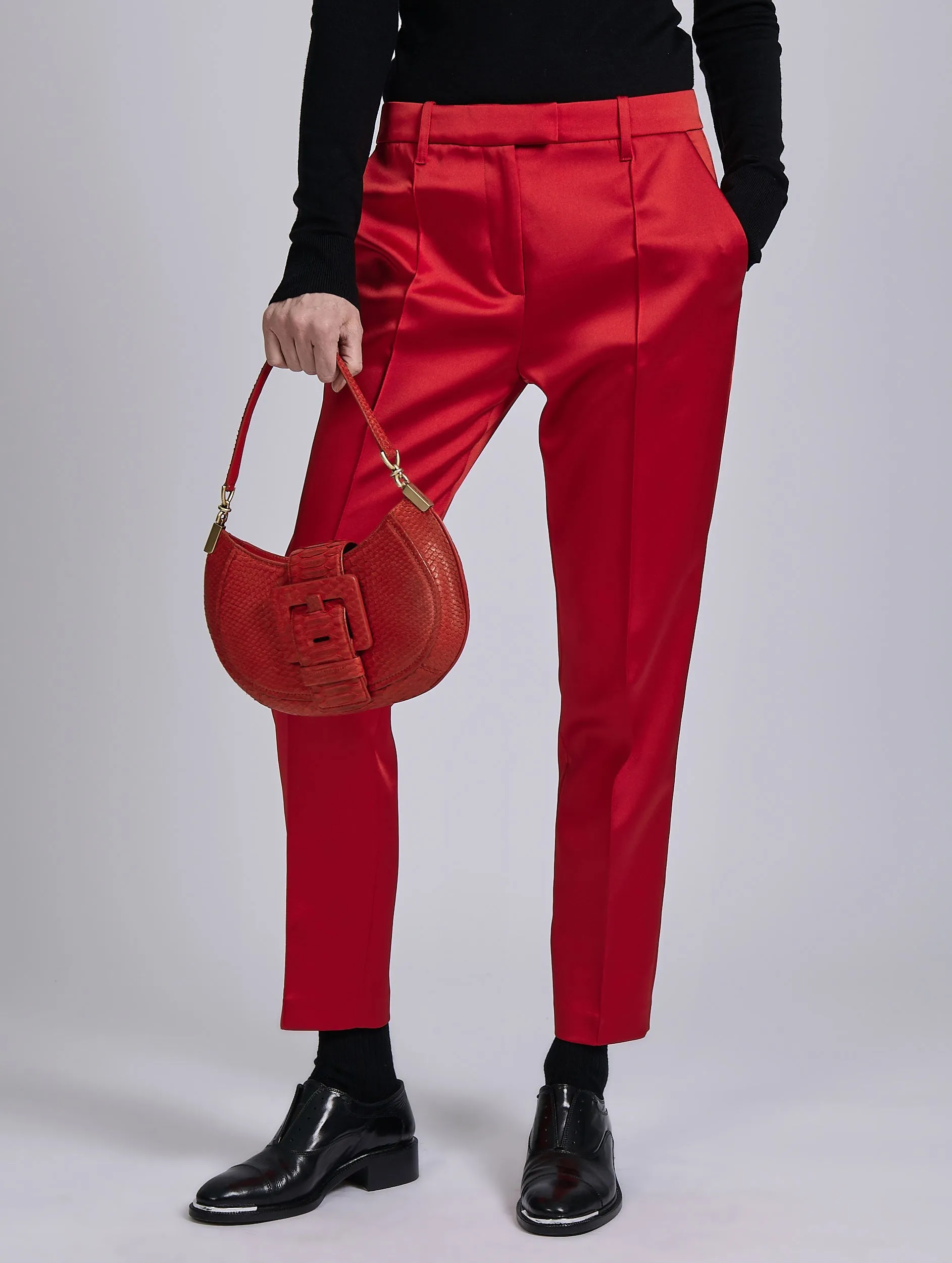 DoubleLayeredFabric Red satin Roxy trousers