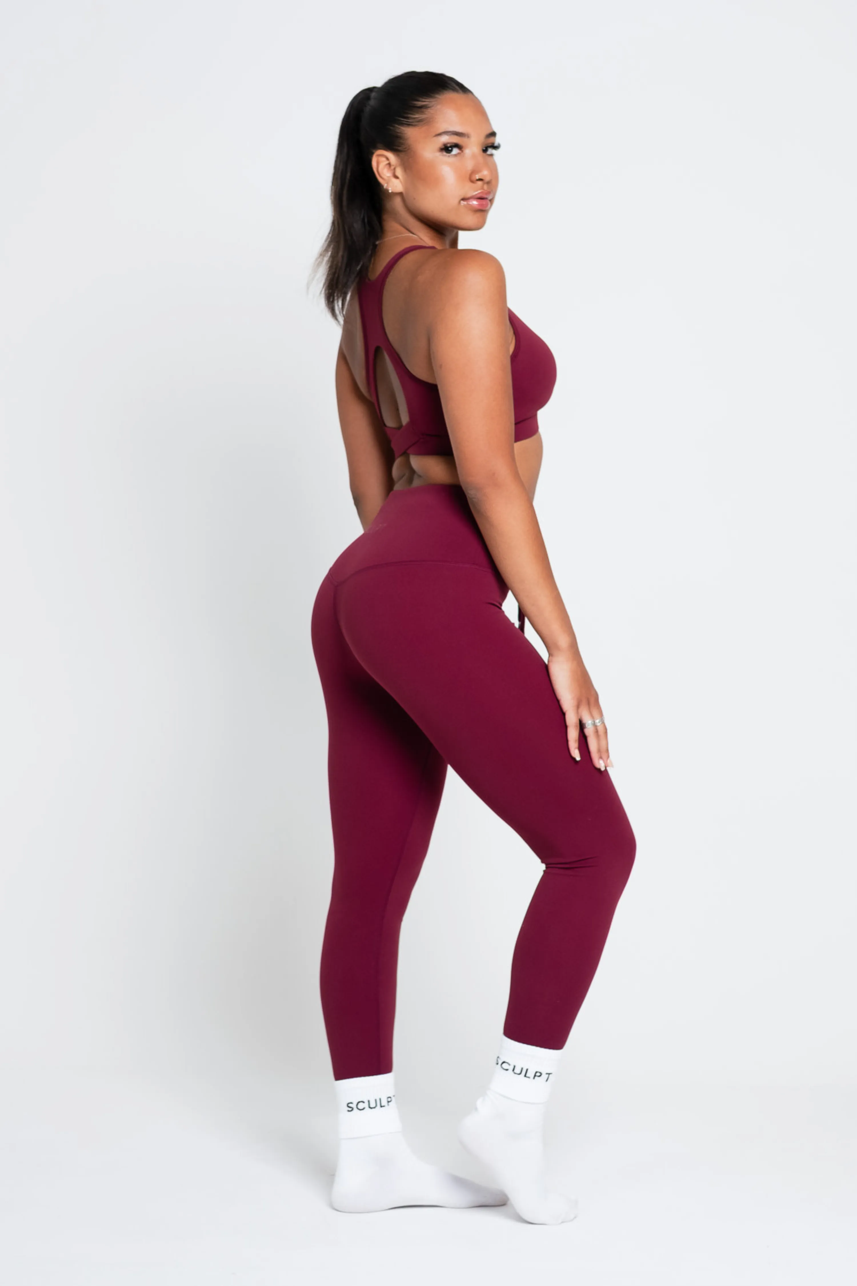 Spandex sports outfit Layered Moisture Control Tierra Sports Bra Wine