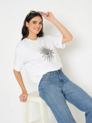 Breathable Style Madame Graphic Print White Cotton T-shirt
