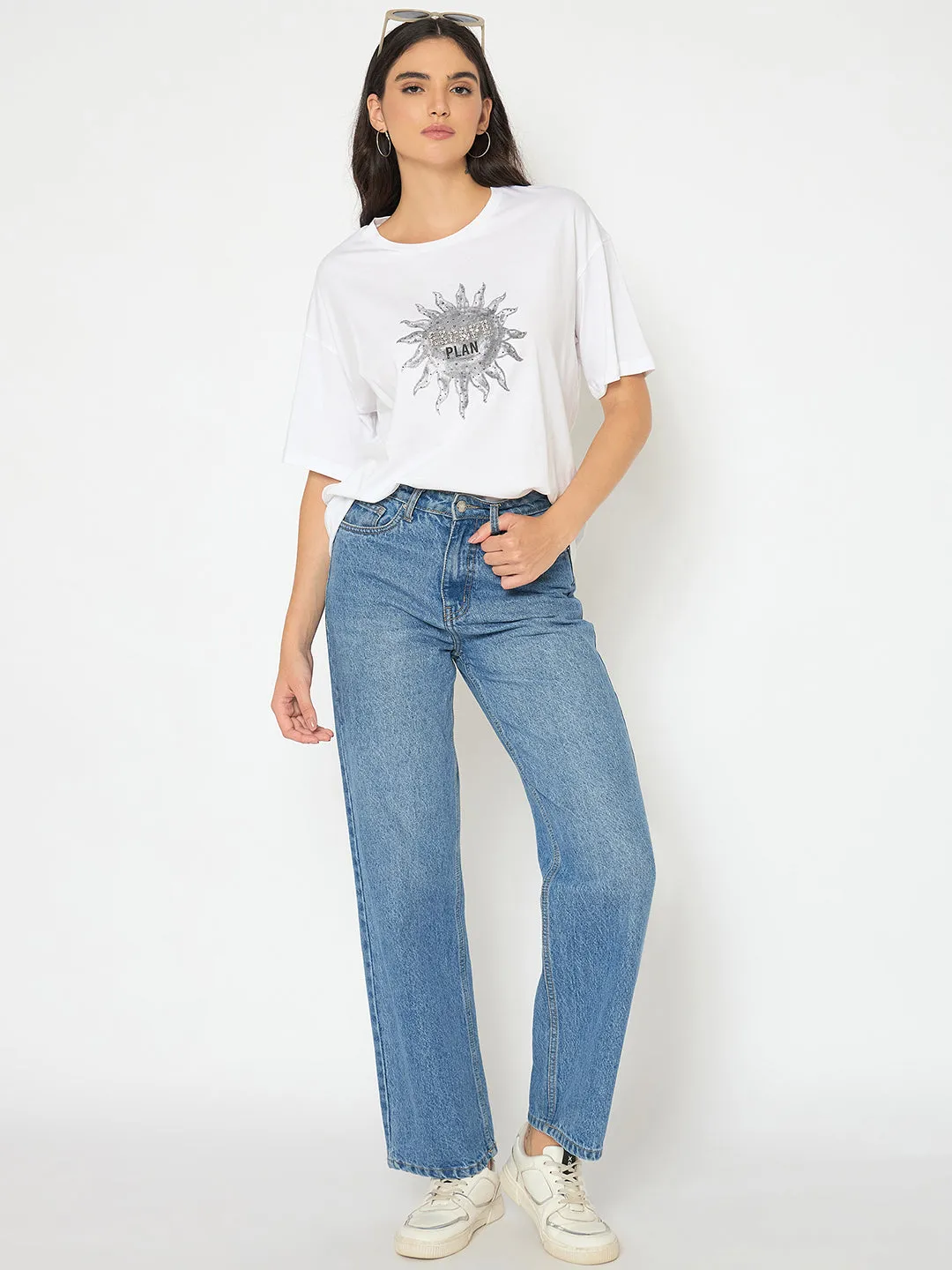 Madame Graphic Print White Cotton T-shirt Relaxed Wearable Fashion-Ready