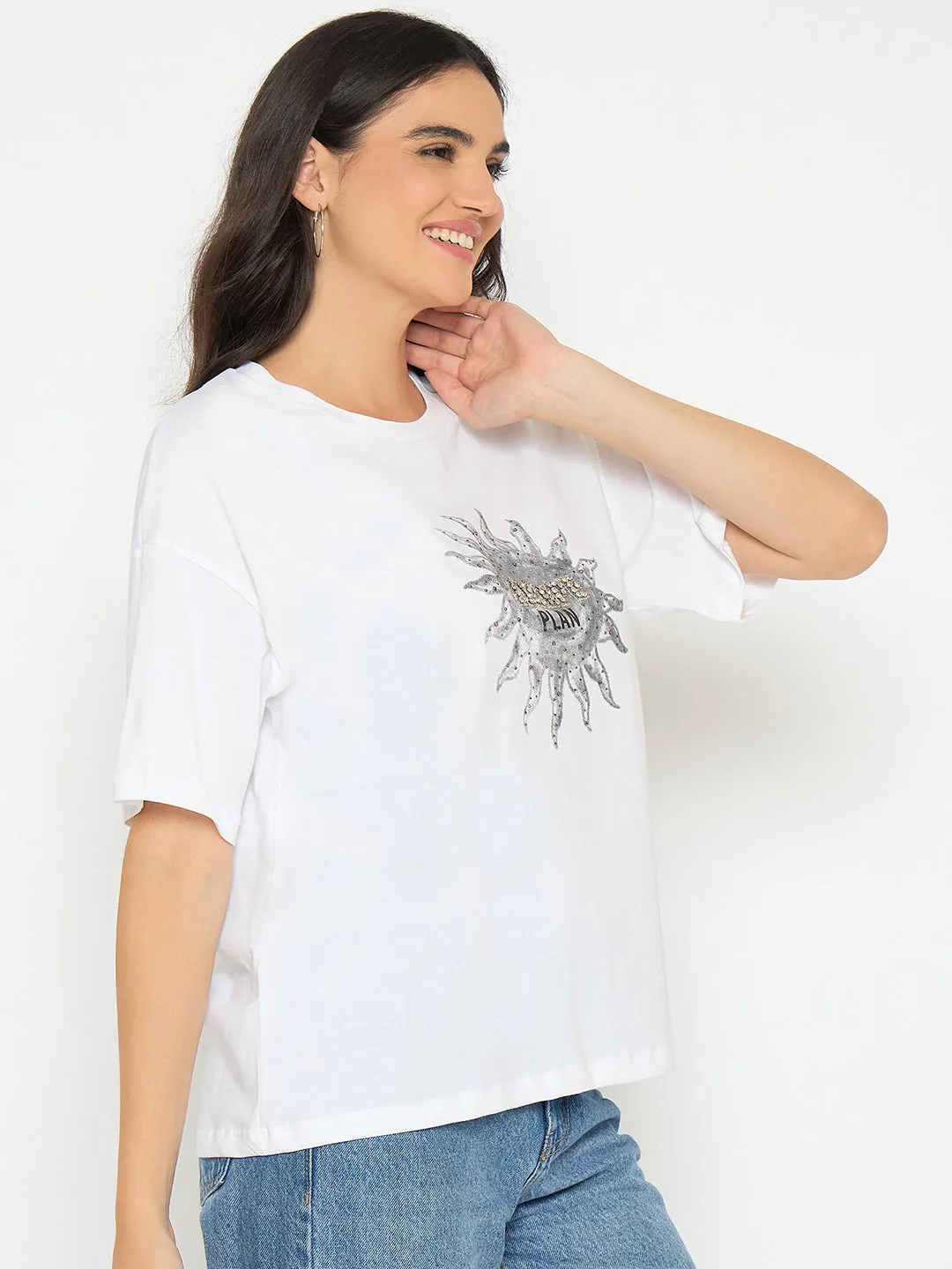Madame Graphic Print White Cotton T-shirt stain resistant coating