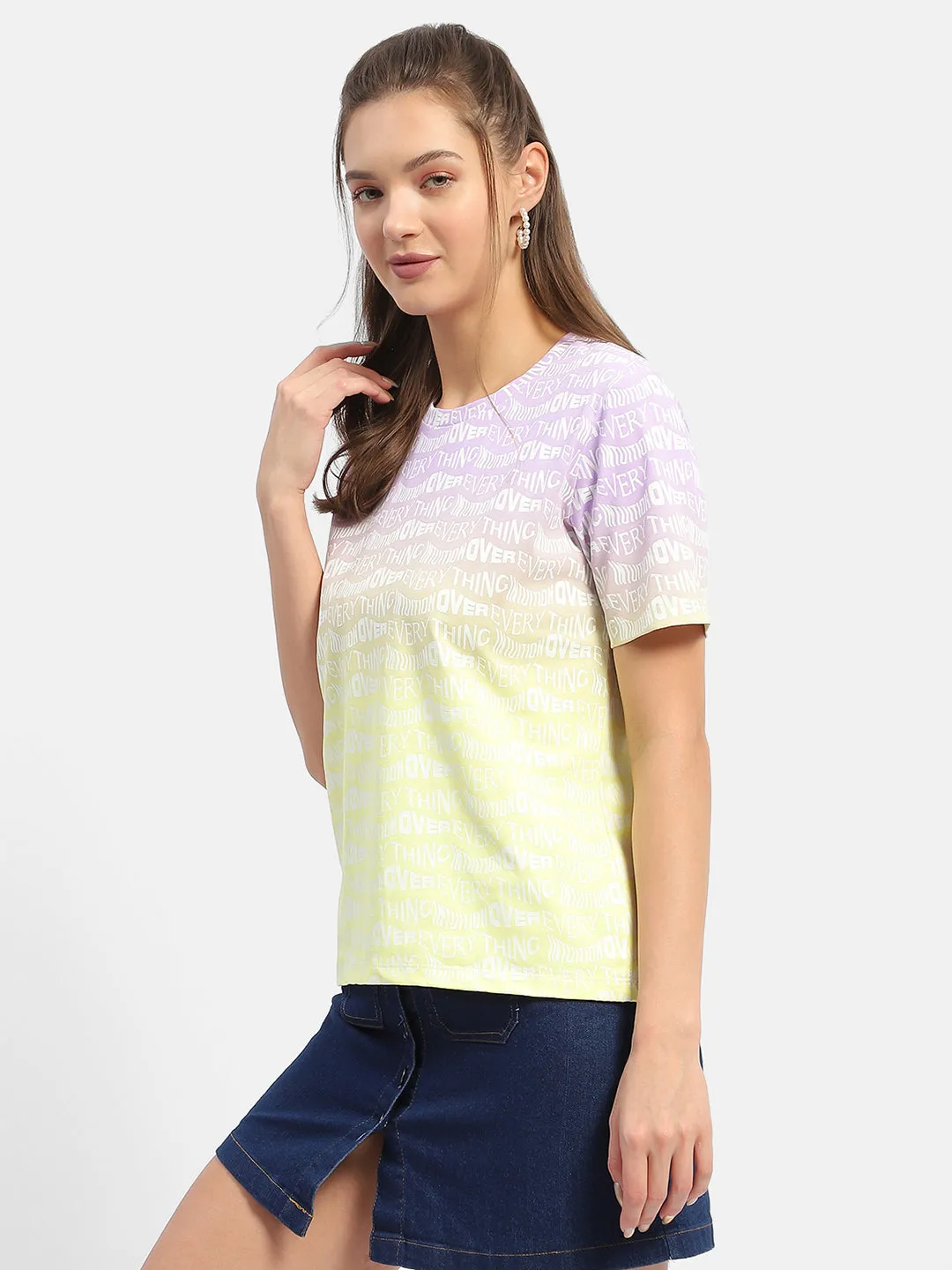 Madame Typography Purple Ombre Effect T-Shirt Effortless Fit Modern Trend Look