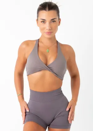 Fitness club attendees TWIST BRA - SLATE GREY