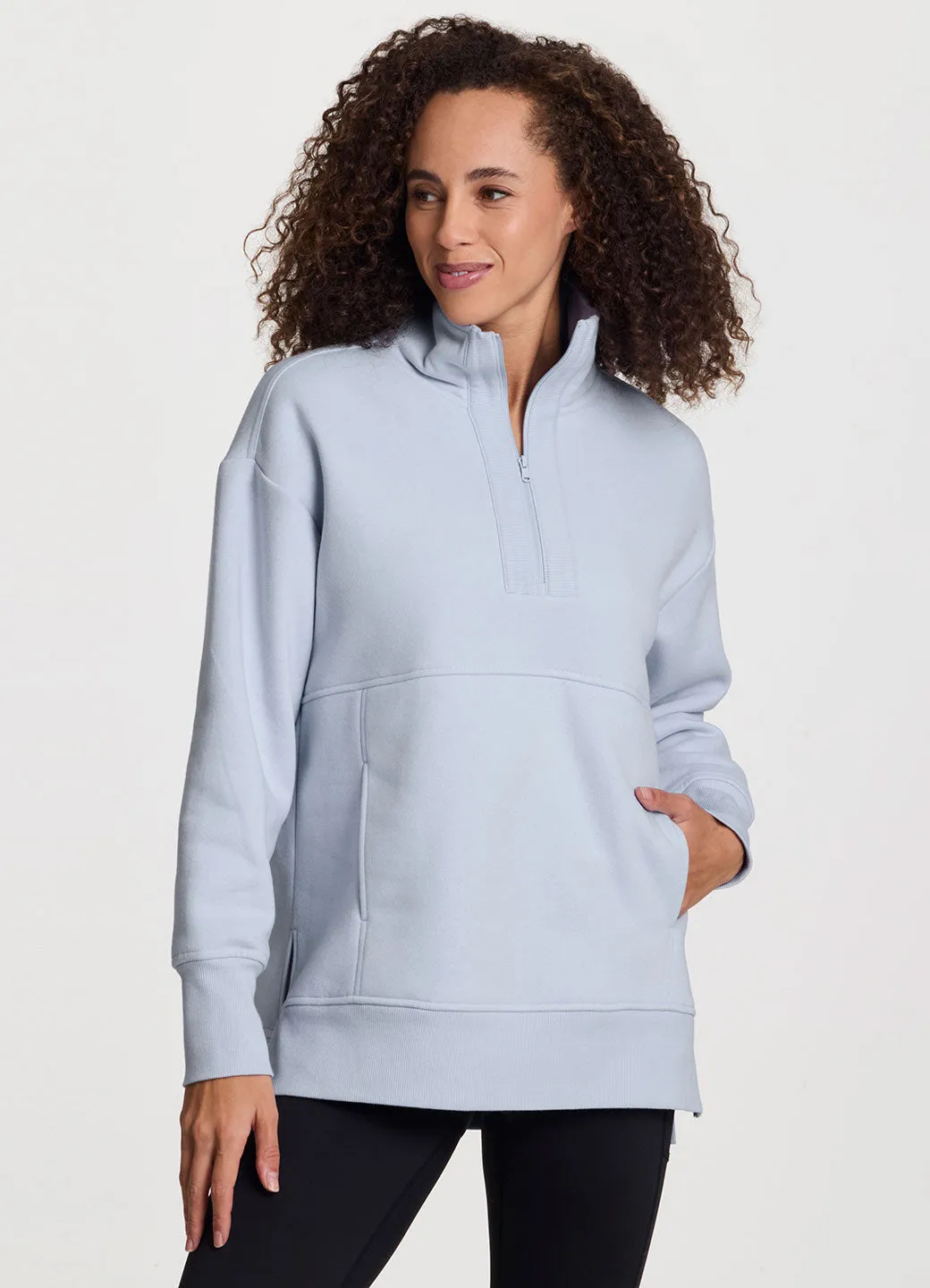 Soft and Supportive Gym Essentials Uptown Fleece 1/4 Zip Mock Neck Tunic All weather