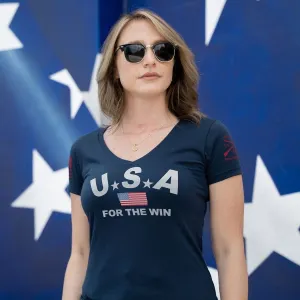 Women's USA For The Win V-Neck T-Shirt - Midnight Navy slim fit MinimalBranding