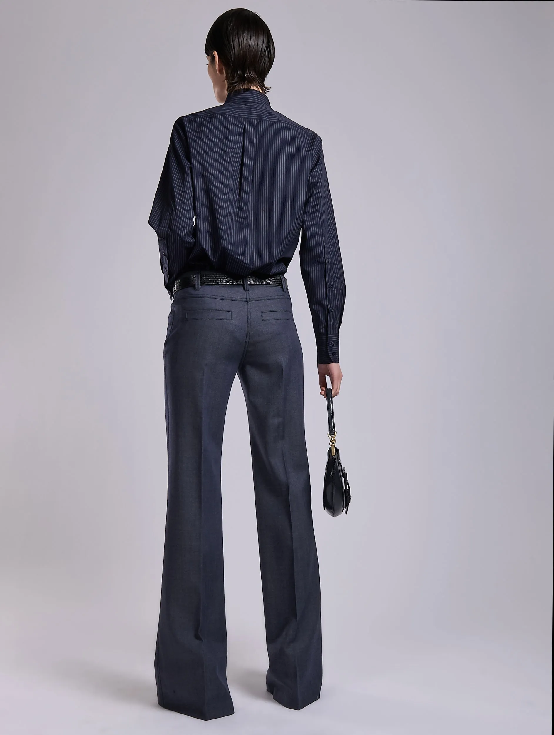 Flared Super 100 wool denim effect trousers ExtendedSizeRange ElasticWaistband