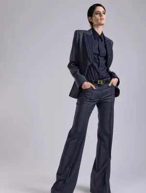EcoFriendlyMaterials Modern Waist Flared Super 100 wool denim effect trousers