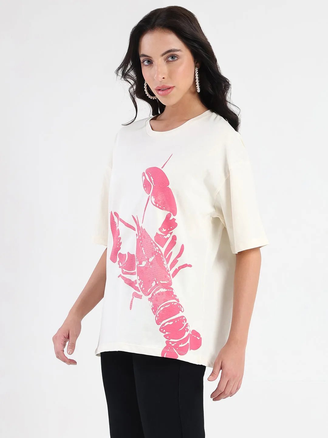 Madame Graphic Print Half Sleeve Off White Cotton T-shirt Versatile Layering Soft Material