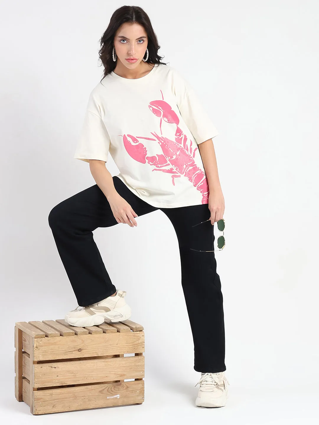 Madame Graphic Print Half Sleeve Off White Cotton T-shirt Summer Fashion