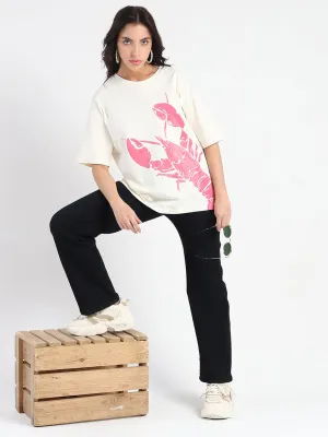 Madame Graphic Print Half Sleeve Off White Cotton T-shirt Summer Fashion