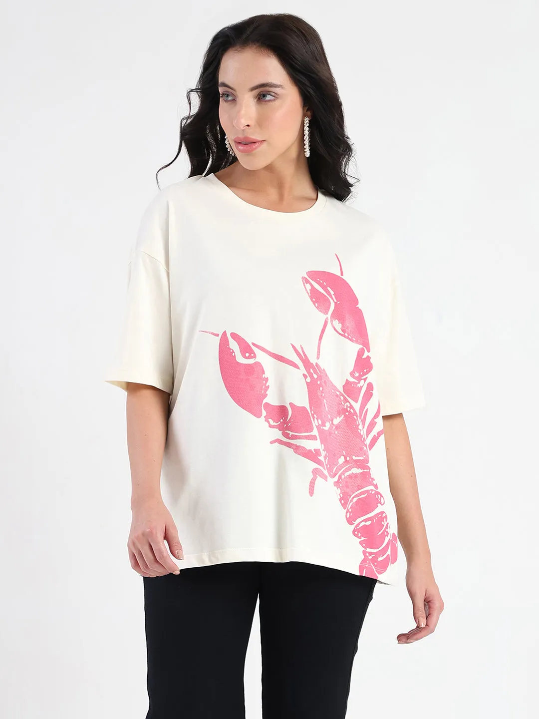 Madame Graphic Print Half Sleeve Off White Cotton T-shirt Summer Wardrobe