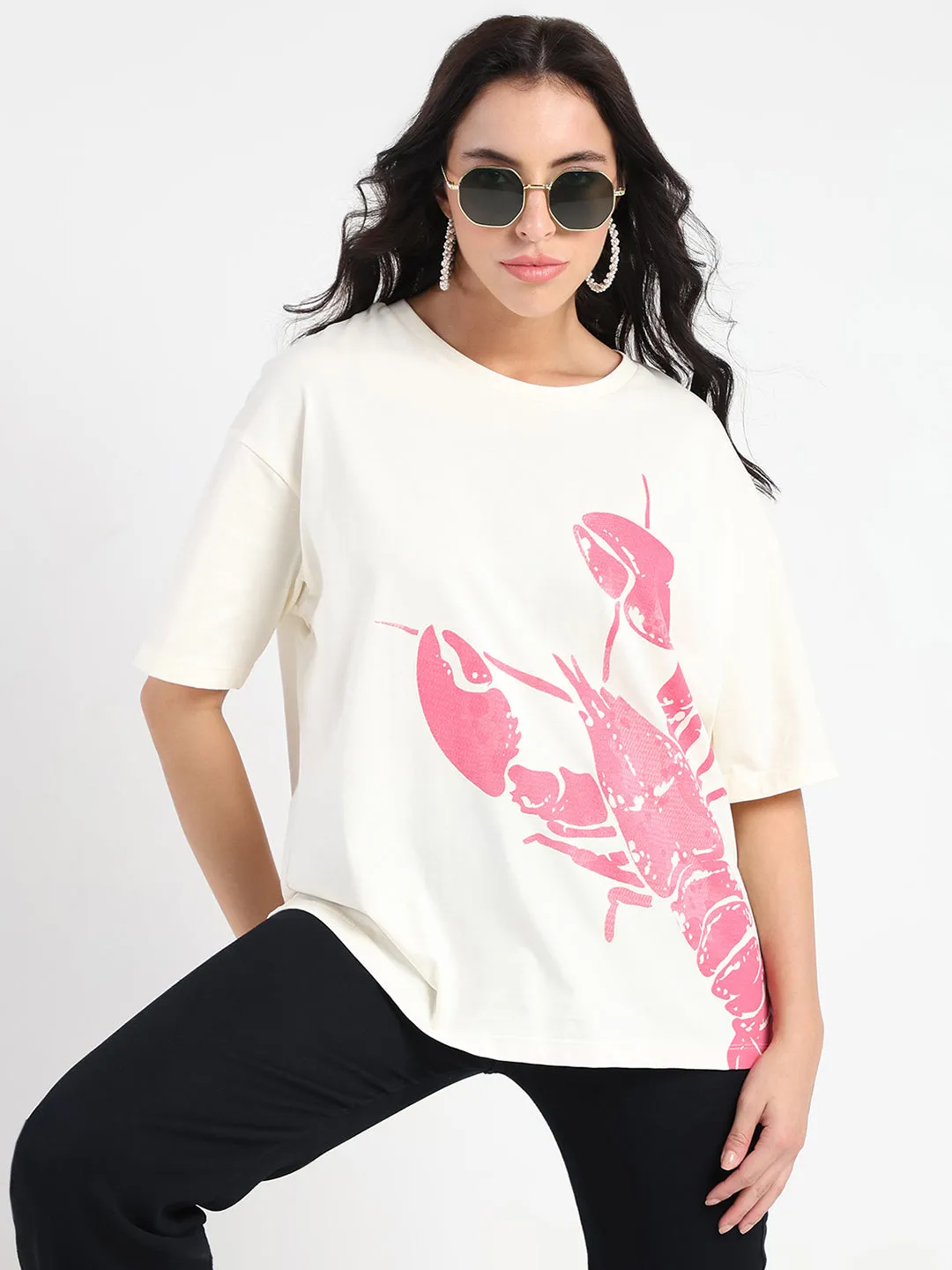 Madame Graphic Print Half Sleeve Off White Cotton T-shirt Odor Control Finish
