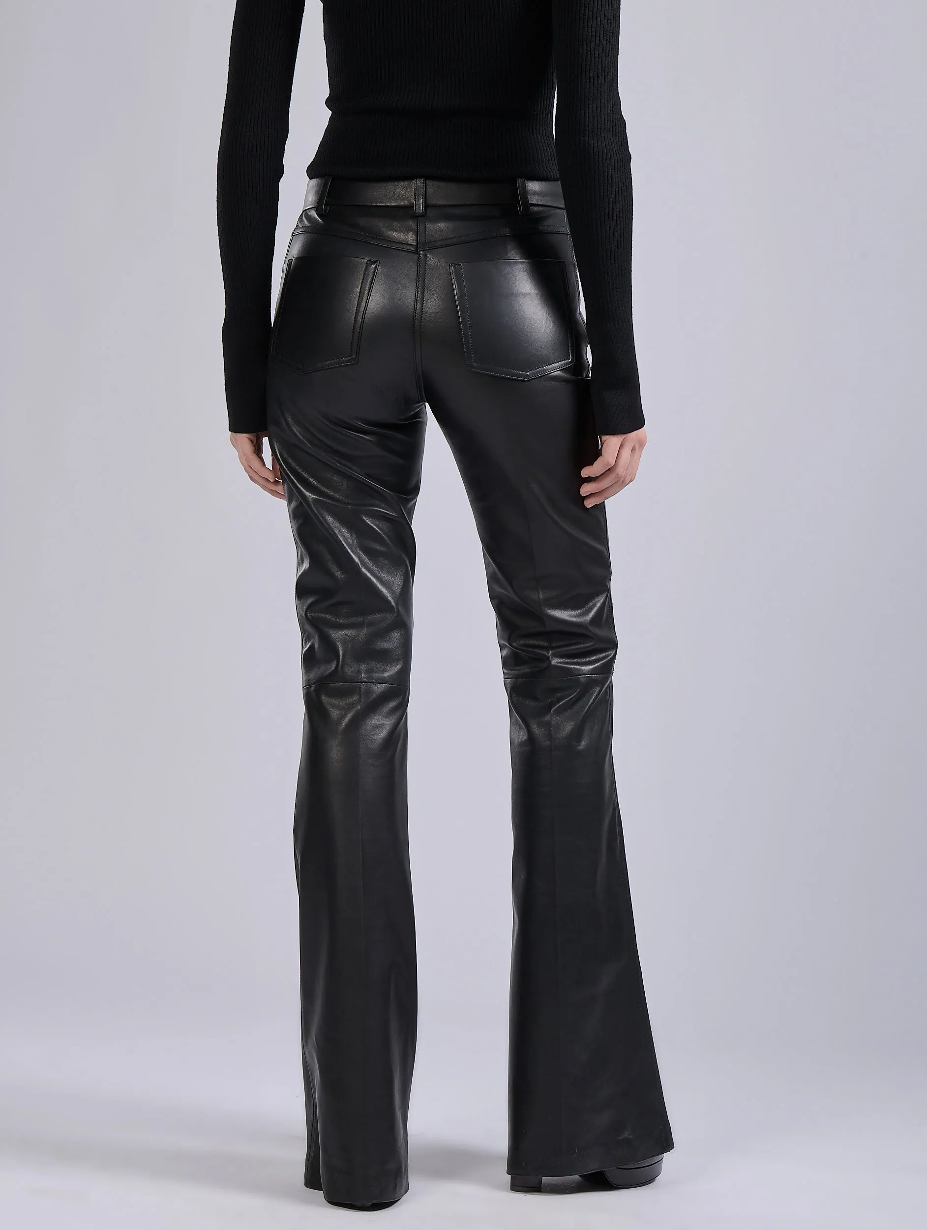 Wrinkle Resistant Easy Match Black plong?? leather flare trousers