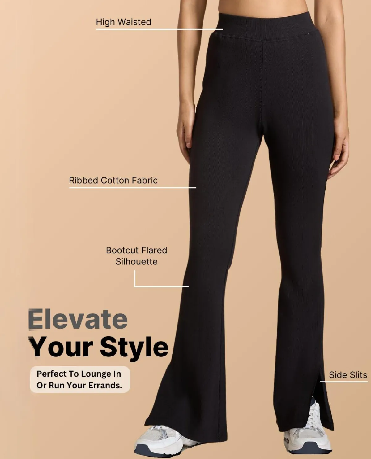High Waist Ribbed Flared Pants Flat Lock Stitching