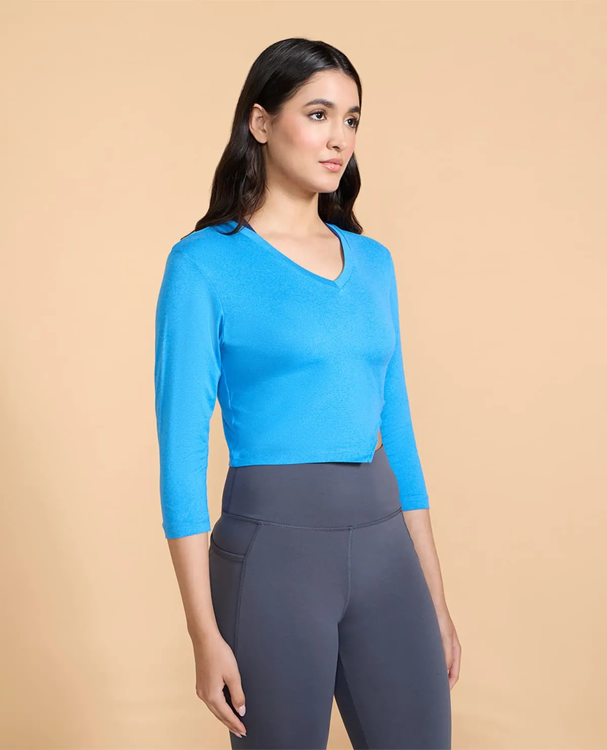 Fresh Vibes Abrasion Resistant Fabric Full Sleeves Crop Top in Feather Feel Fabric Cobalt Blue