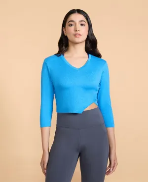 Short sleeved breeziness Zip Up Full Sleeves Crop Top in Feather Feel Fabric Cobalt Blue