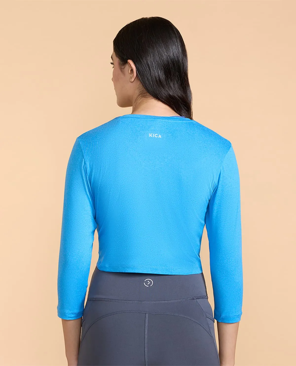 Full Sleeves Crop Top in Feather Feel Fabric Cobalt Blue Autumn Wear Perfectly Fit