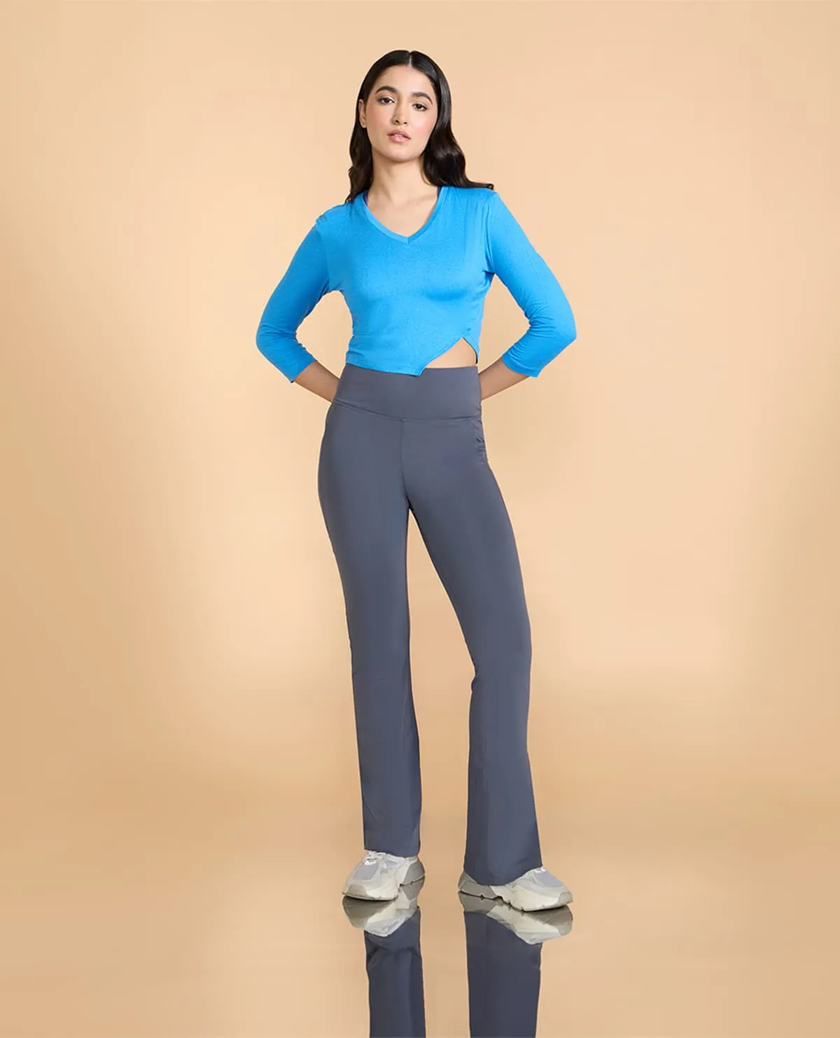 Comfort Fit Full Sleeves Crop Top in Feather Feel Fabric Cobalt Blue