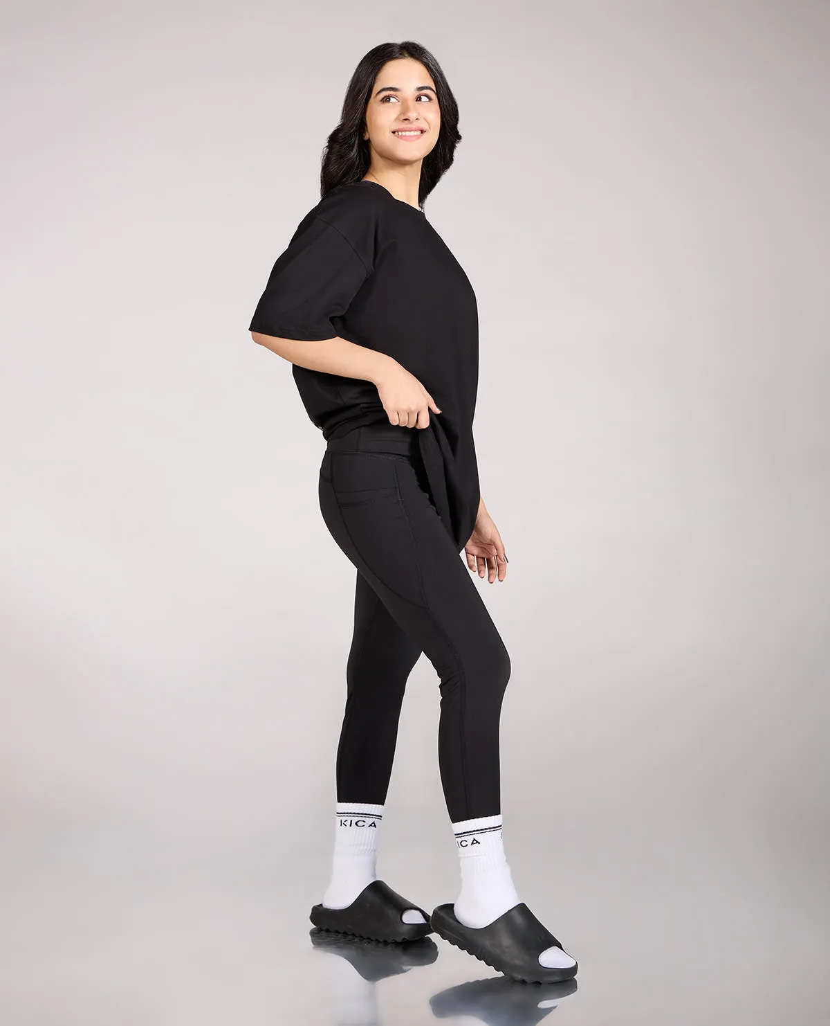 Layered Look Tagless Design Cotton Oversized Graphic Tee Black