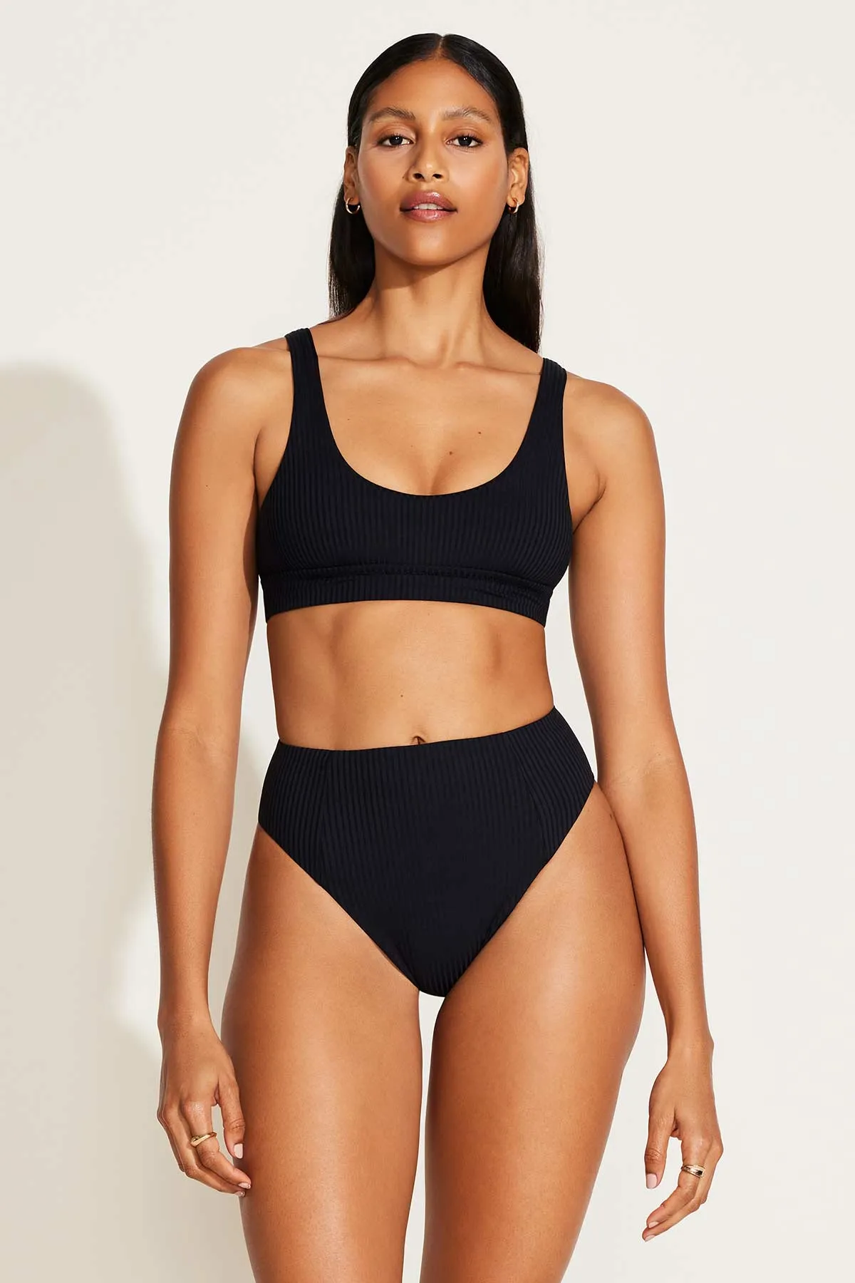 Layered Support System Anti Slip Waistband Sienna High Waist Bottom - Black EcoRib
