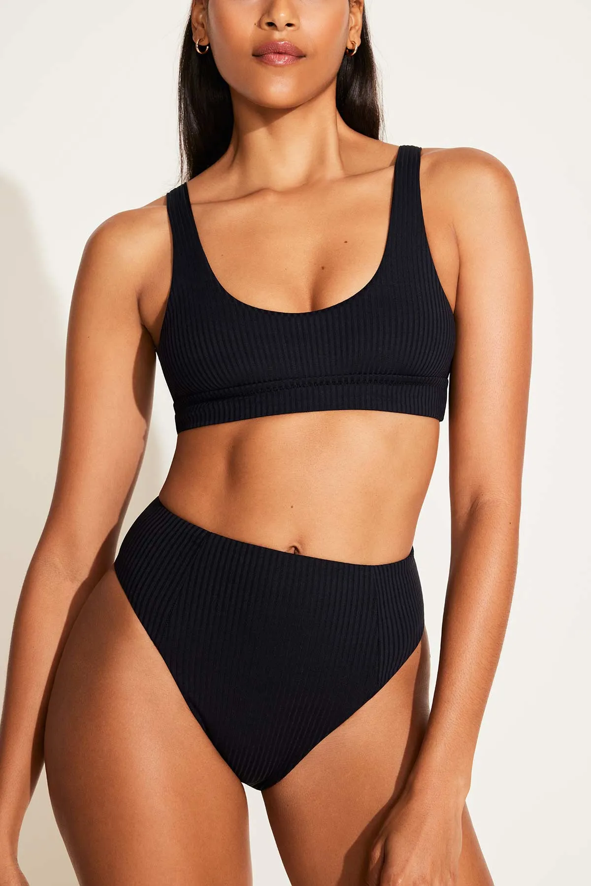 Sienna High Waist Bottom - Black EcoRib Durable Stitching