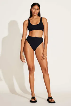 Four Way Stretch Fabric Low Profile Padding Sienna High Waist Bottom - Black EcoRib