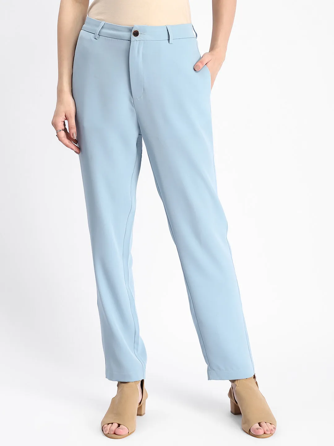 Madame Sky Blue Tapered Fit Trousers Comfort and style