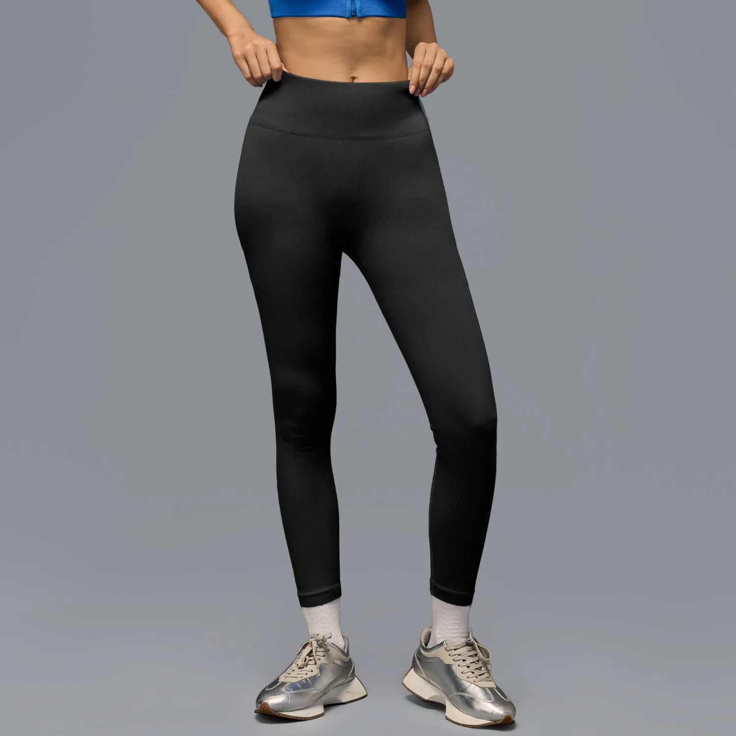 Limitless snatched mid waisted ribbed leggings - BLACK Reinforced Seams