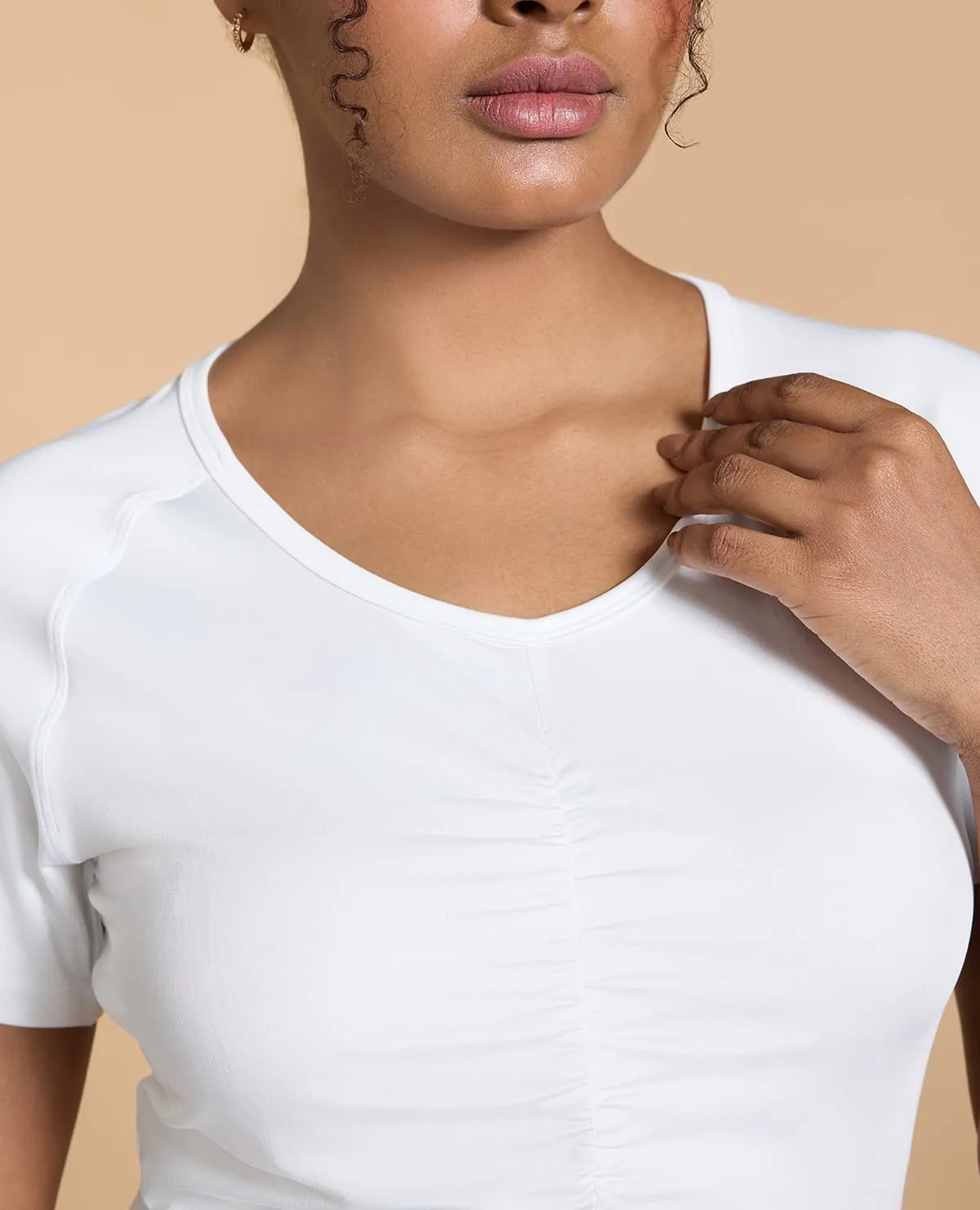 Feather Feel Ruched Crop Top Low Profile Collar Soft and Stylish