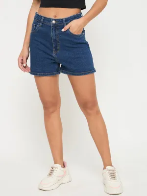 Casual Sweatshirt NonSlipTrim Madame Cotton Blend Solid Mid Blue Denim Shorts