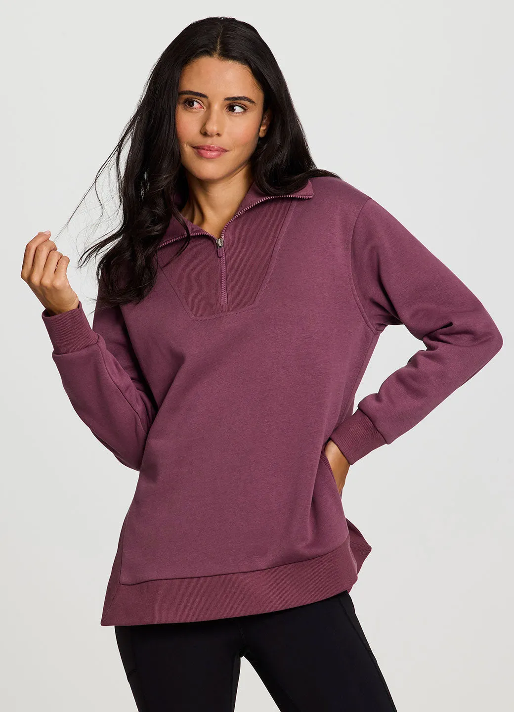 Pure Set Downtown Fleece 1/4 Zip Tunic Non-Slip Waist Soft touch finish