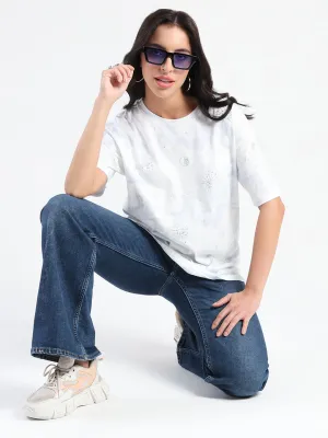 WrinkleFreeFabric Madame Swarovksi Detailed Tie and Dye Sky Blue T-shirt
