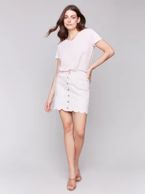 Limited Quantity Scalloped Hem Button-Front Twill Skort - Petal