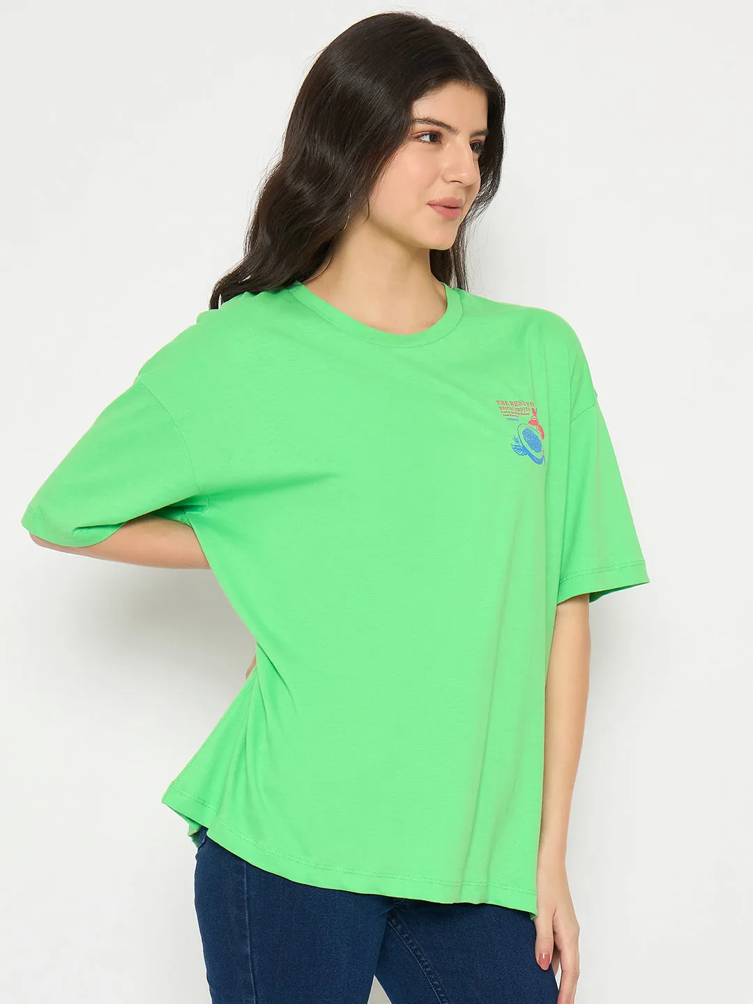 Classic timelessness Timeless Layer Madame Print Detailing Round Neck Green Cotton T-shirt