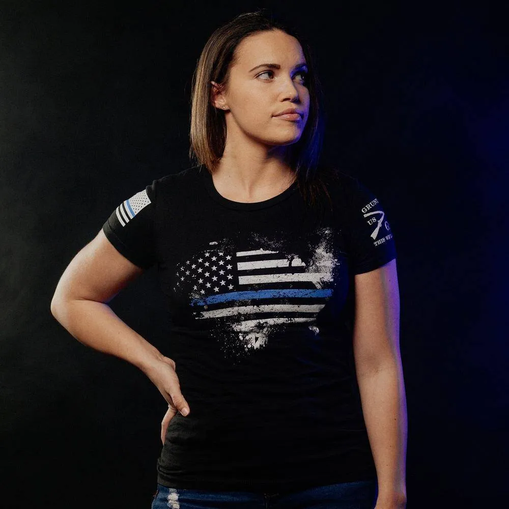 Women's Blue Line American Acid Slim Fit T-Shirt - Black Fun and Comfortable Fade Resistant Dye