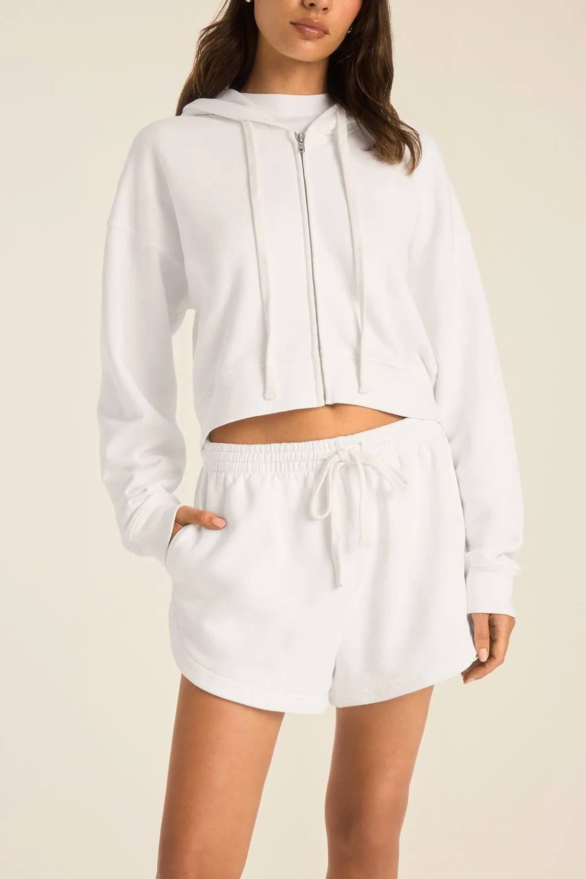 Vegan Leather Dawn Classic Short - White French Terry