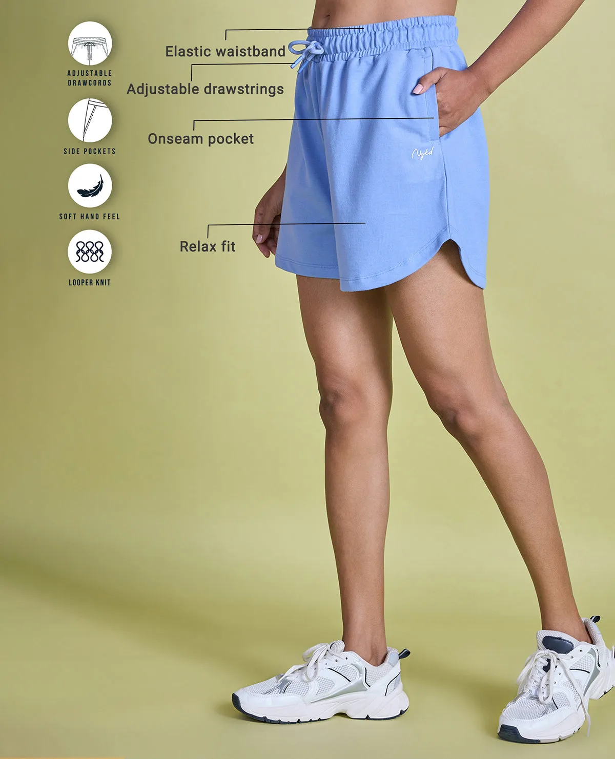 Nykd All Day  Knit Terry Shorts - NYLE503 - Hydrangea Cotton Blend Active Style