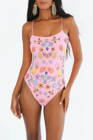 Mirrored Sea One Piece Swimsuit Pink UV Protection Holiday Style
