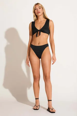 Cali High Leg Full Bottom - Black Seersucker Stripe Smooth Skin Fabric Quick Adjust Fasteners