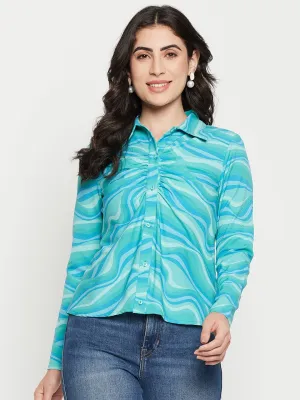 Madame Spread Collar Aqua Ruched Shirt Plane Mood Event Vibe