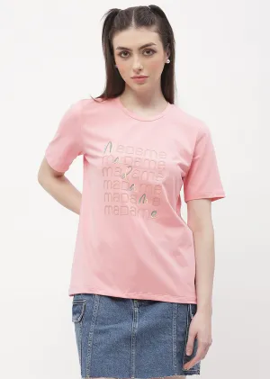 Cozy Layer Madame Logo Print Pink Regular T-Shirt