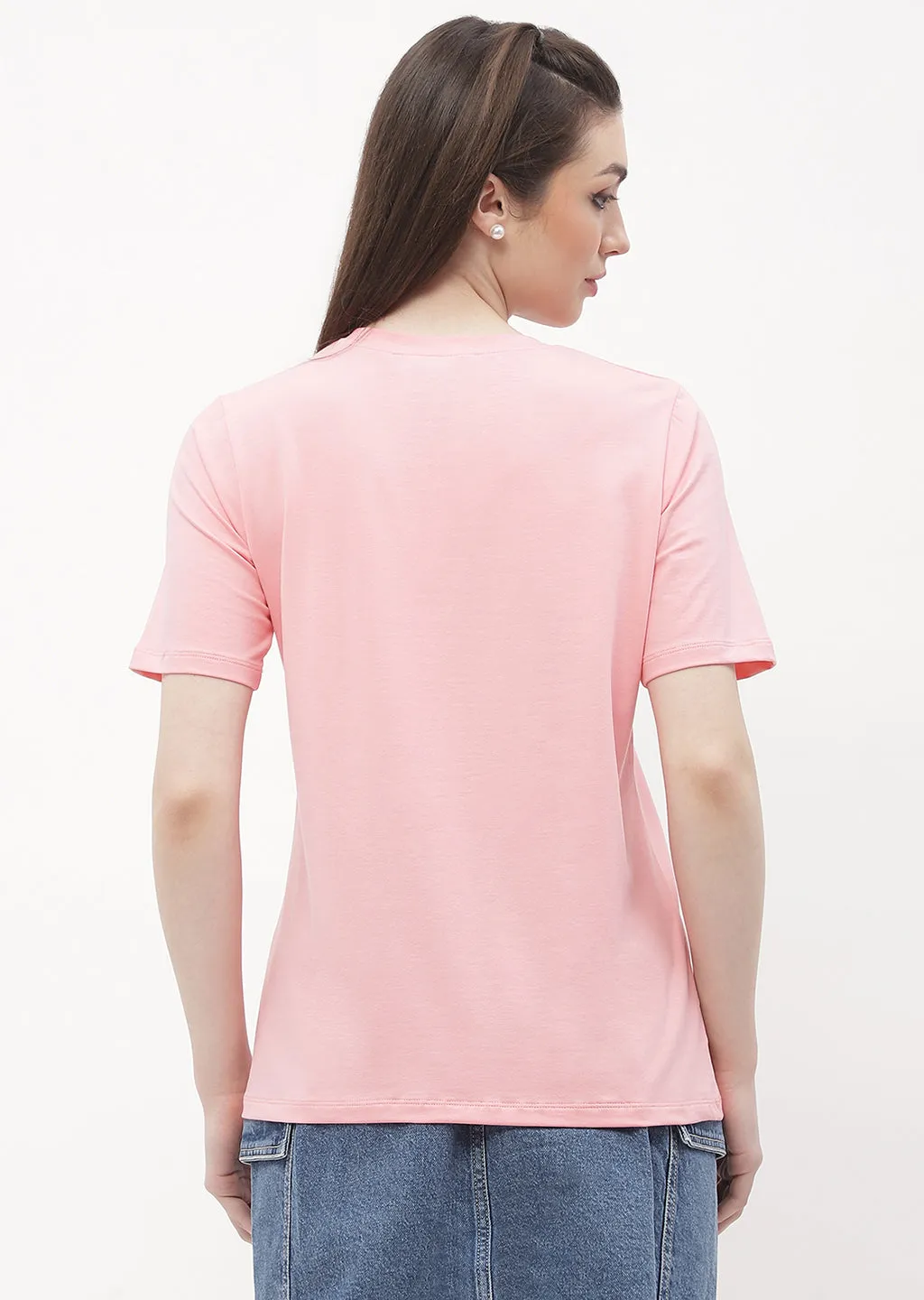 Eco Friendly Dyes Madame Logo Print Pink Regular T-Shirt