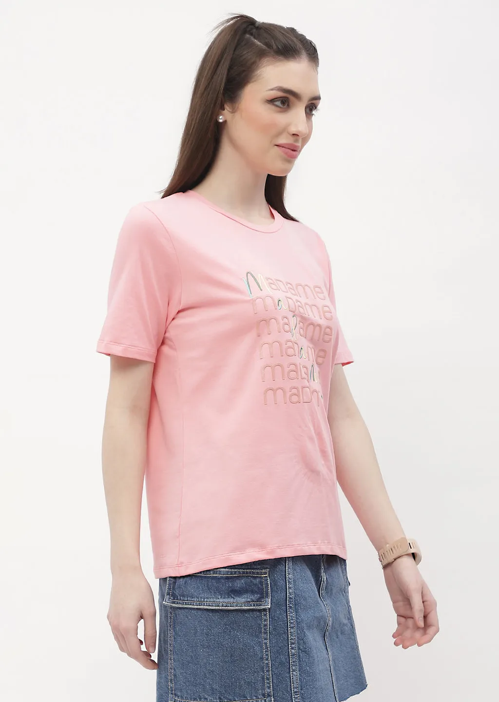 Madame Logo Print Pink Regular T-Shirt Simple Comfort Look
