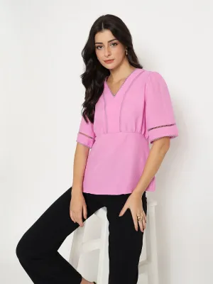 Madame V Neck Pink Peplum Top Holiday Glow Poise Fit