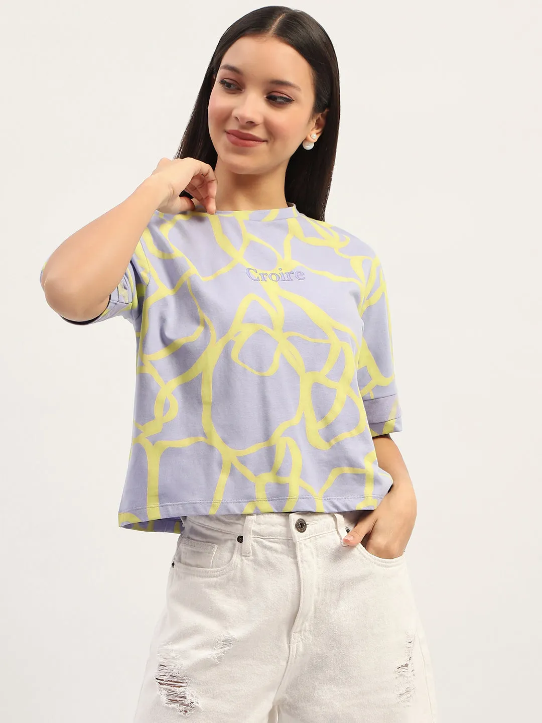 SeamlessSidePanels Classic Vibes Madame Tie Dye Typography Adorned Cotton Mauve T-Shirt