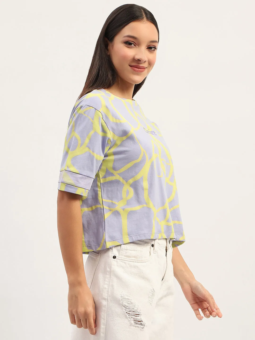 Holiday Outfit Style Flattering Cut Madame Tie Dye Typography Adorned Cotton Mauve T-Shirt